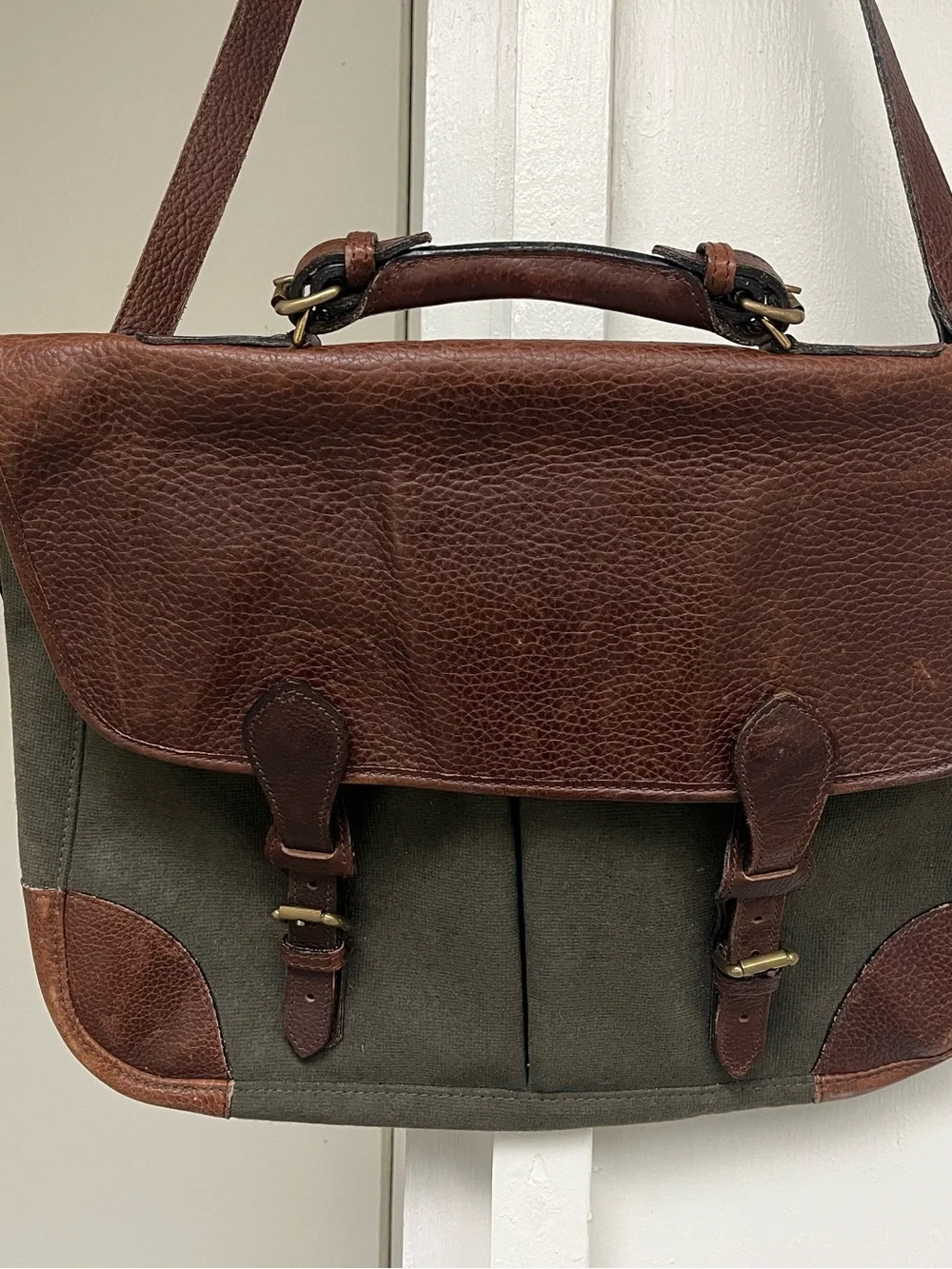 Holland/Mulholland Brothers Brown Leather and Canvas Messenger Bag, Made in USA